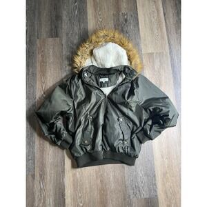 Charlotte Russe Bomber Jacket Women XL Olive Green Excellent Faux Fur Hood